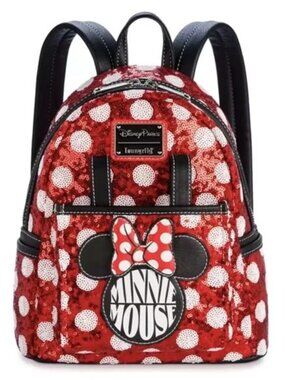 Disney Parks Loungefly Mini Backpack Minnie Glitter Bag Red Polka Dot